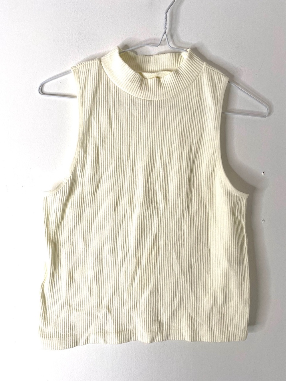 Gypsy + Jade Ivory Ribbed Mock Neck Sleeveless Top Stretch Layering Tee